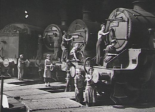 Women cleaning the engines of the LMS trains